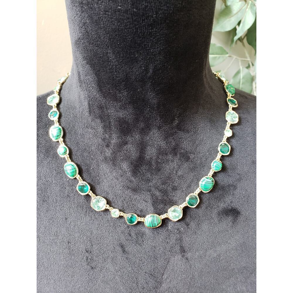 Women's Green Malachite Style Gemstone Necklace Gold Chain Lobster Clasp